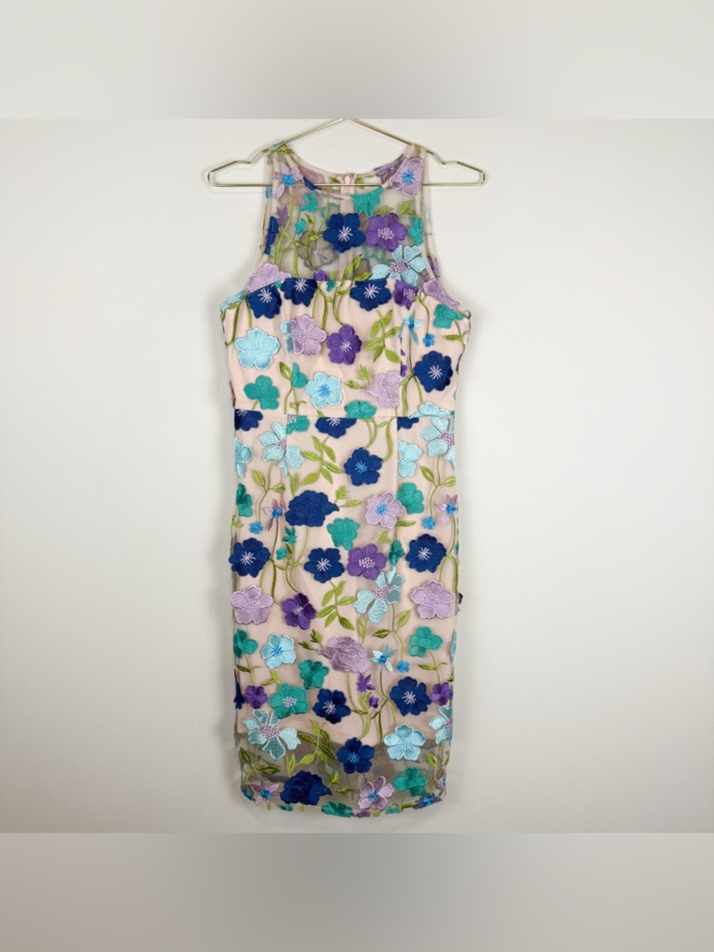 Adrianna Papell Floral Embroidered Applique Column Midi Dress Pink Size 4 - Picture 5 of 14